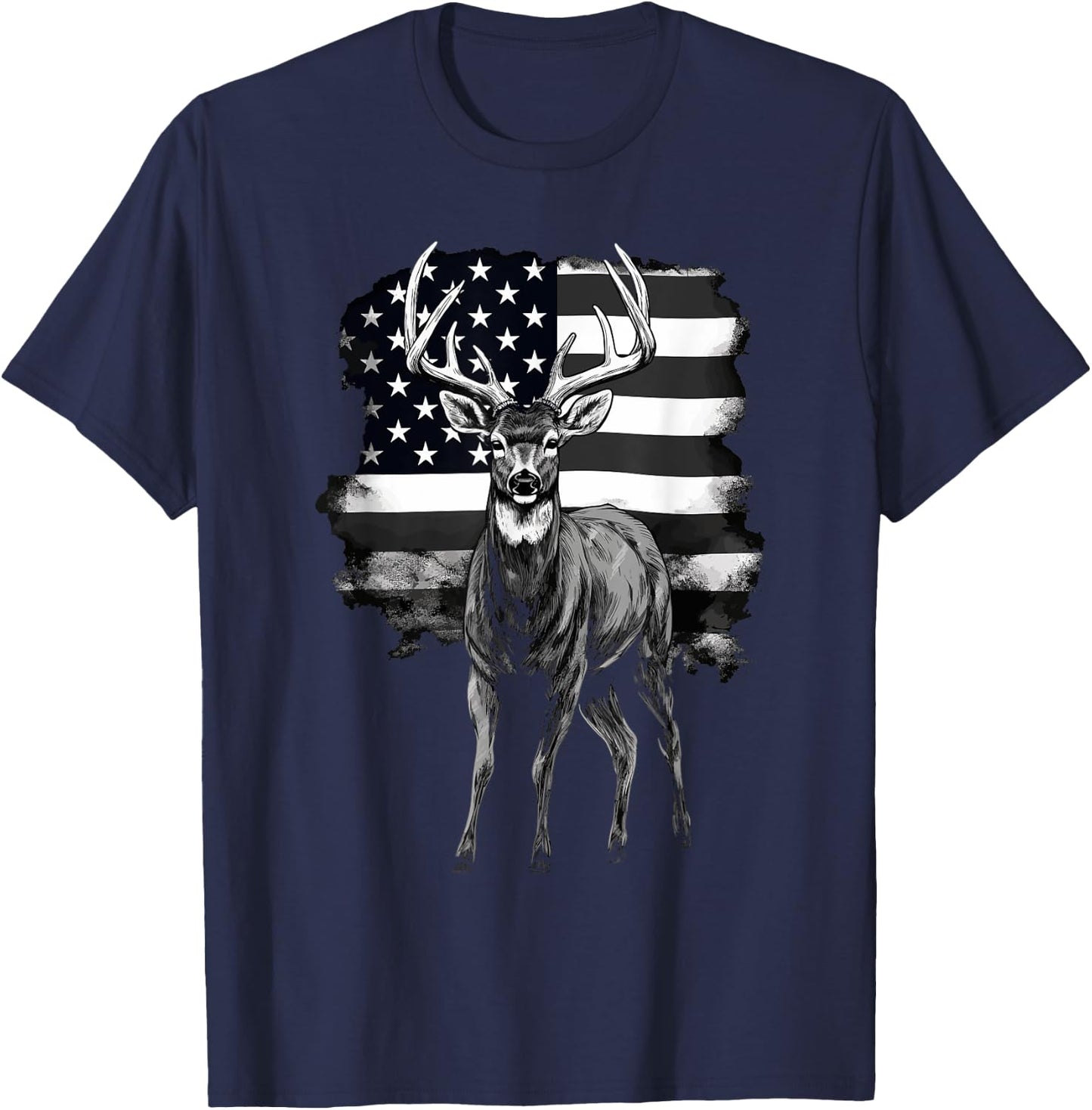 Whitetail Buck Deer Hunting US Flag Patriotic Hunter Women Men T-Shirt - T-Shirt | Navy
