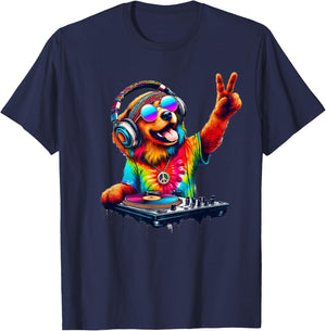 Colourful Dog DJ Men Women Kids T-Shirt - T-Shirt | Navy