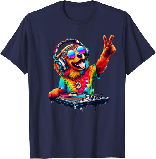 Colourful Dog DJ Men Women Kids T-Shirt - T-Shirt | Navy