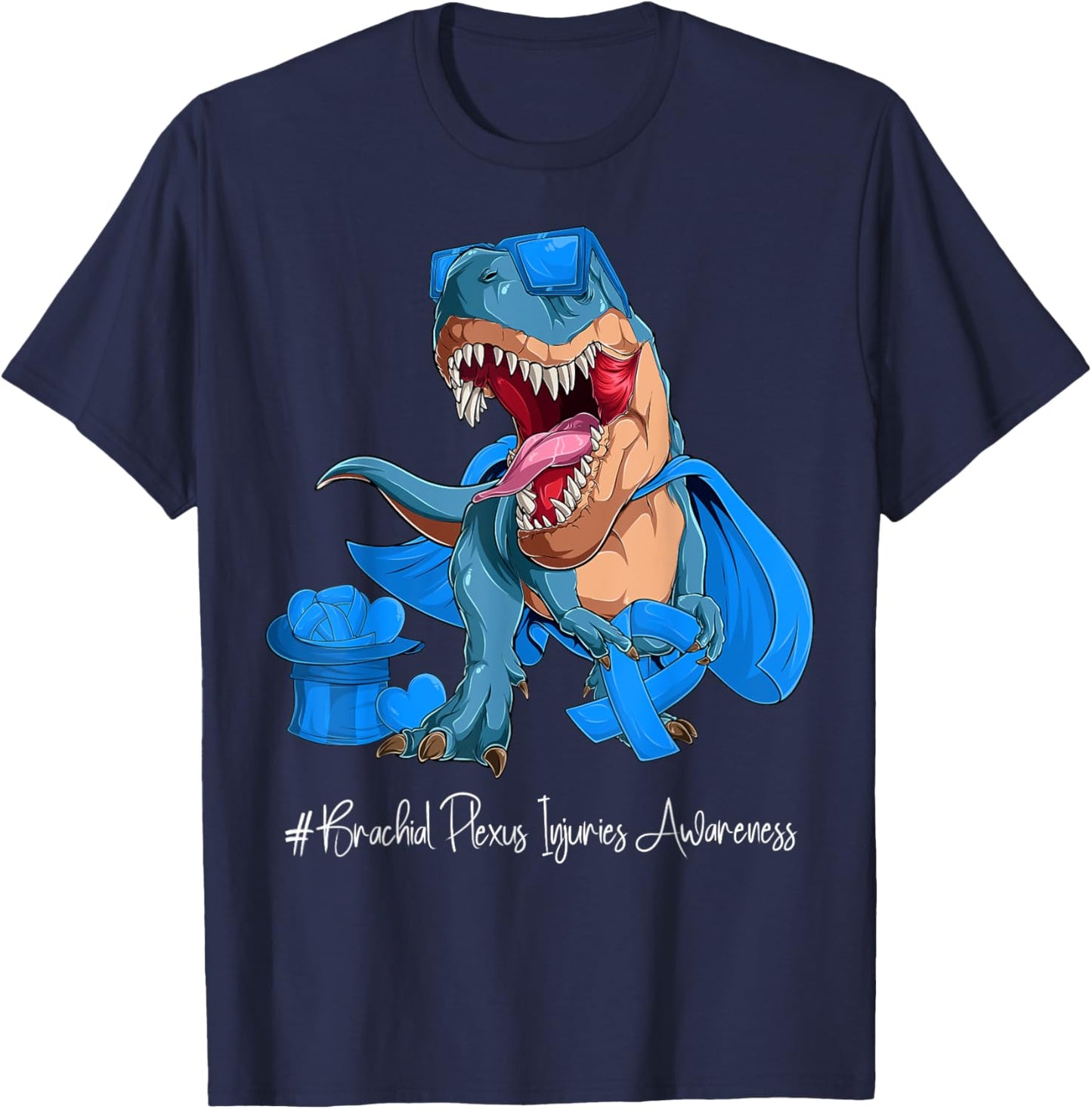 Brachial Plexus Injuries Awareness Month Blue Ribbon Trex T-Shirt - T-Shirt | Navy