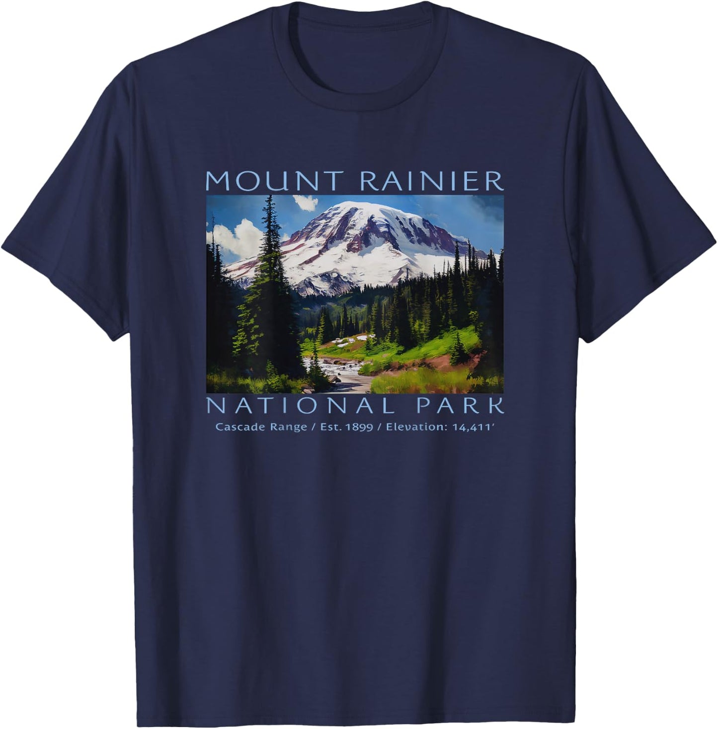 Mt. Rainier National Park Mountain Souvenir PRINTS ON BACK T-Shirt - T-Shirt | Navy