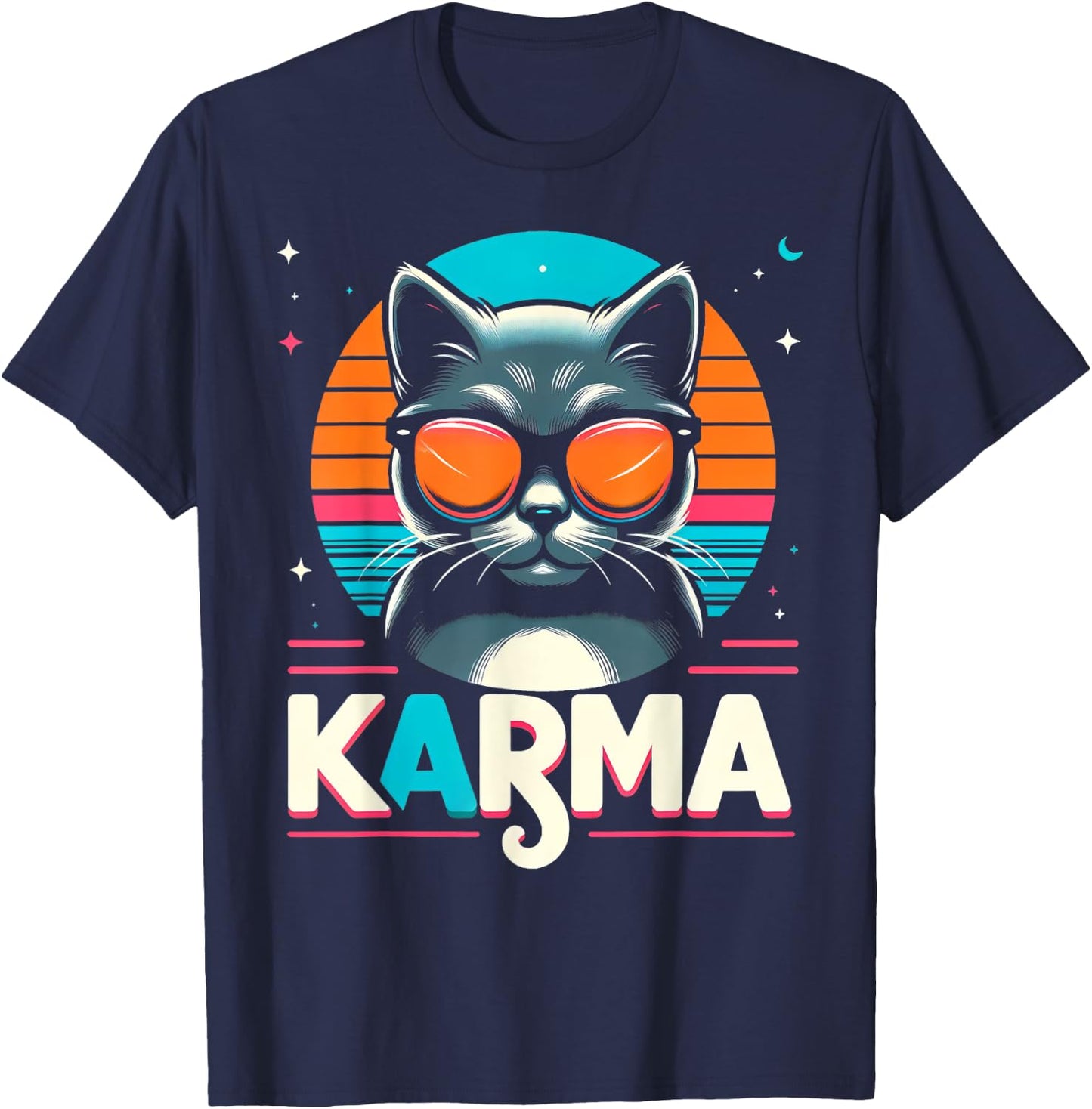 Karma Cat Women Girls Kids T-Shirt - T-Shirt | Navy