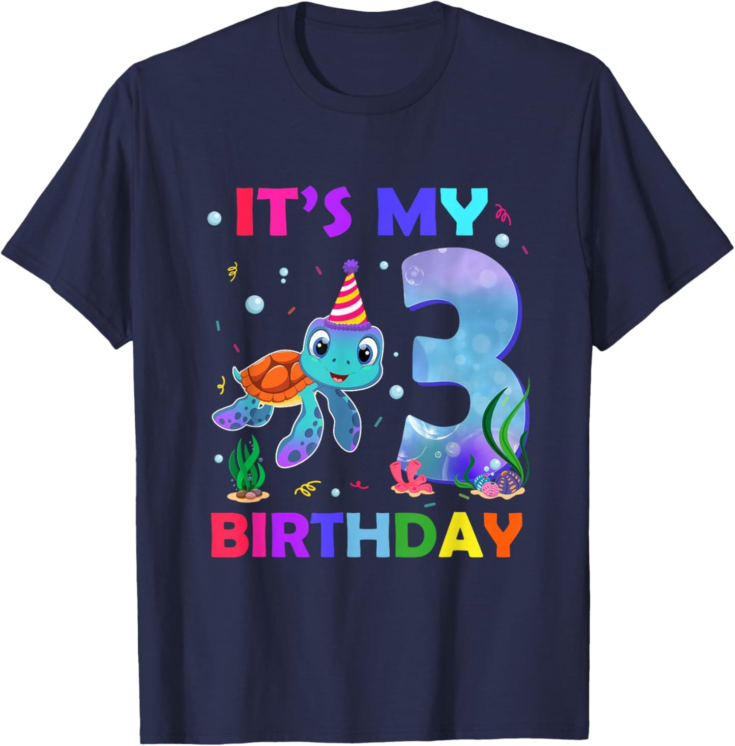 Its My 3rd Birthday Sea Turtle 3 Year Old Ocean T-Shirt - T-Shirt | Navy