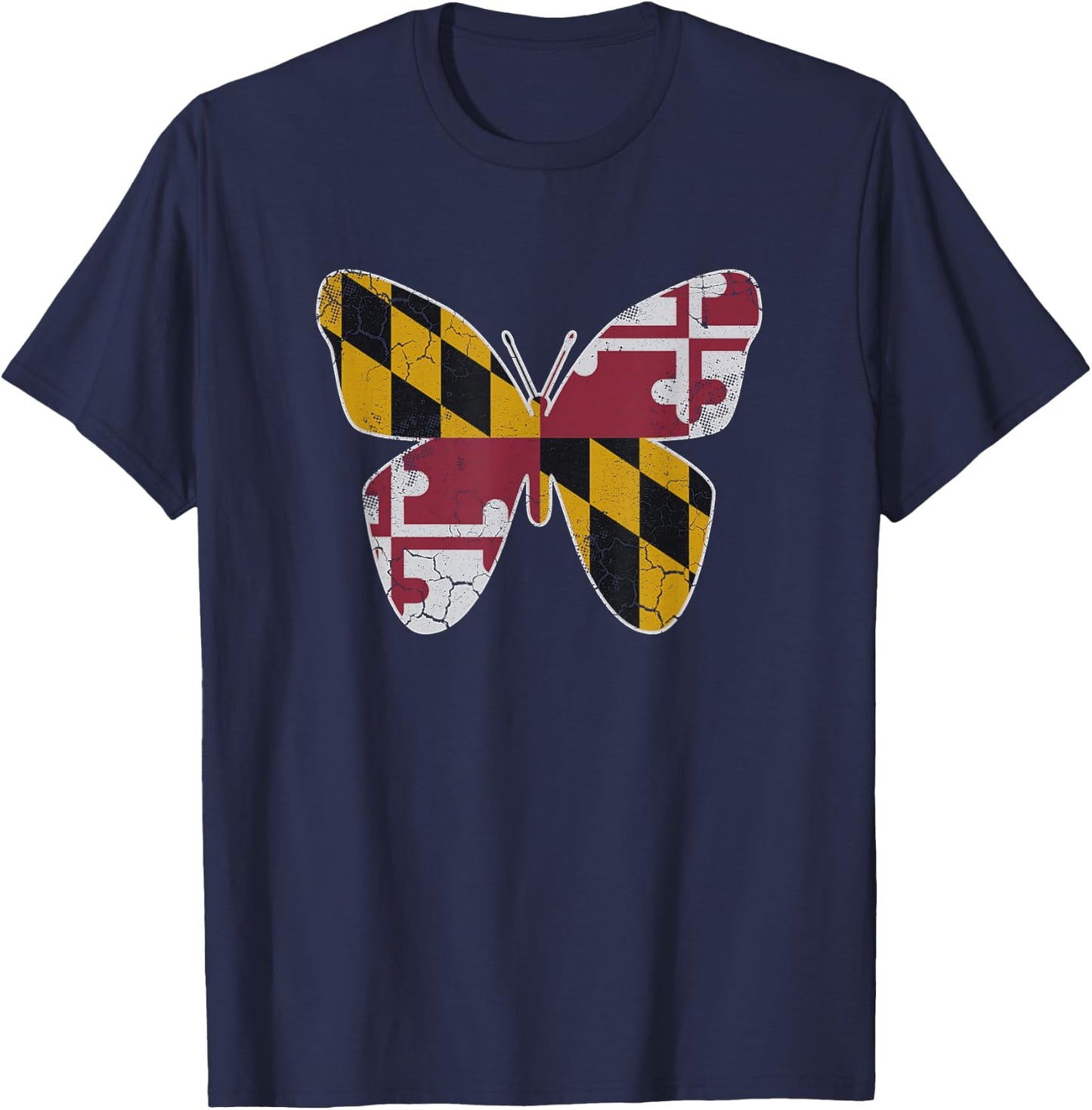 Maryland Flag Butterfly Home State Vintage Distressed T-Shirt - T-Shirt | Navy