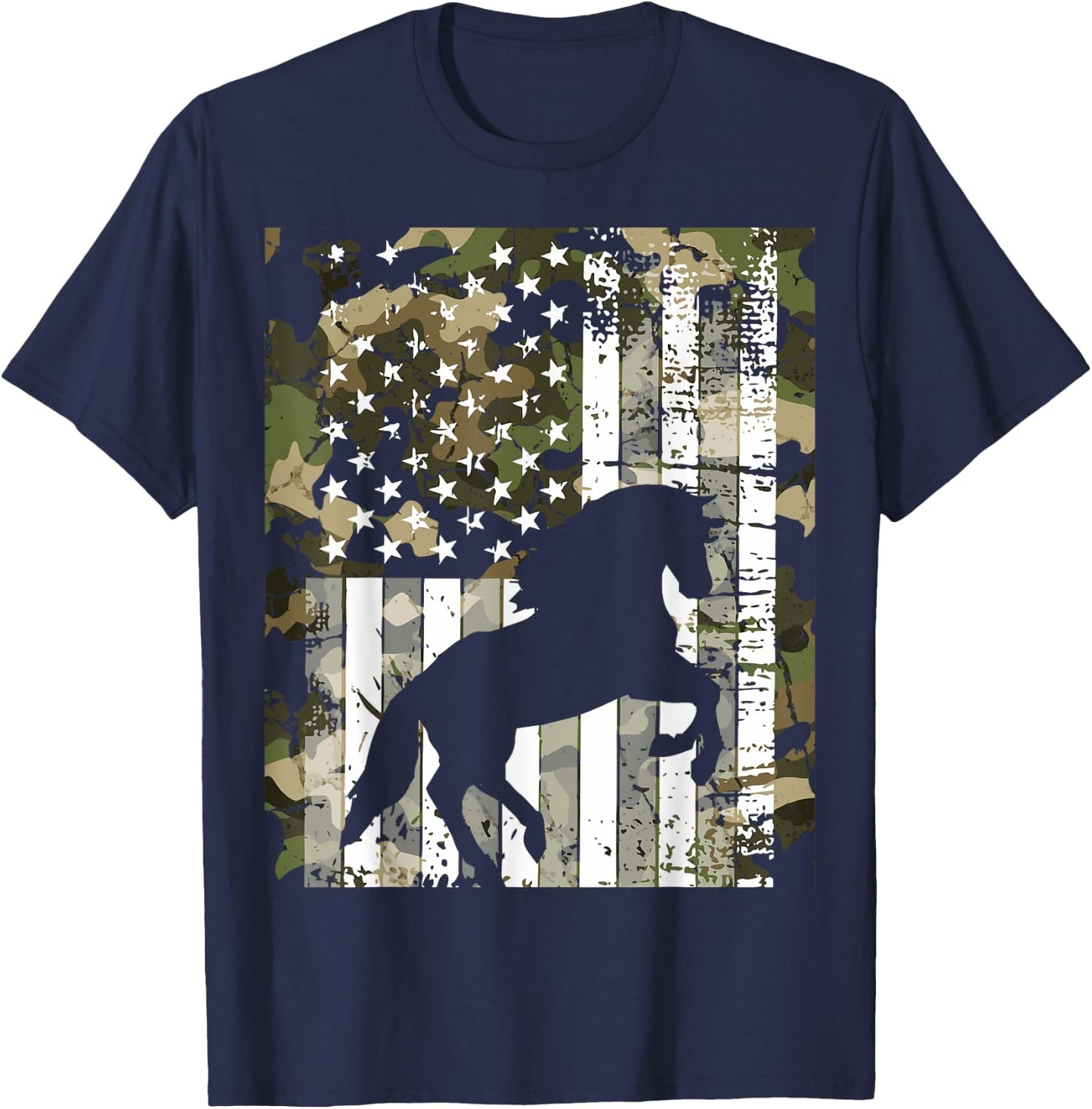Camo US Flag Horse Camoflage Animal Vintage Design T-Shirt - T-Shirt | Navy