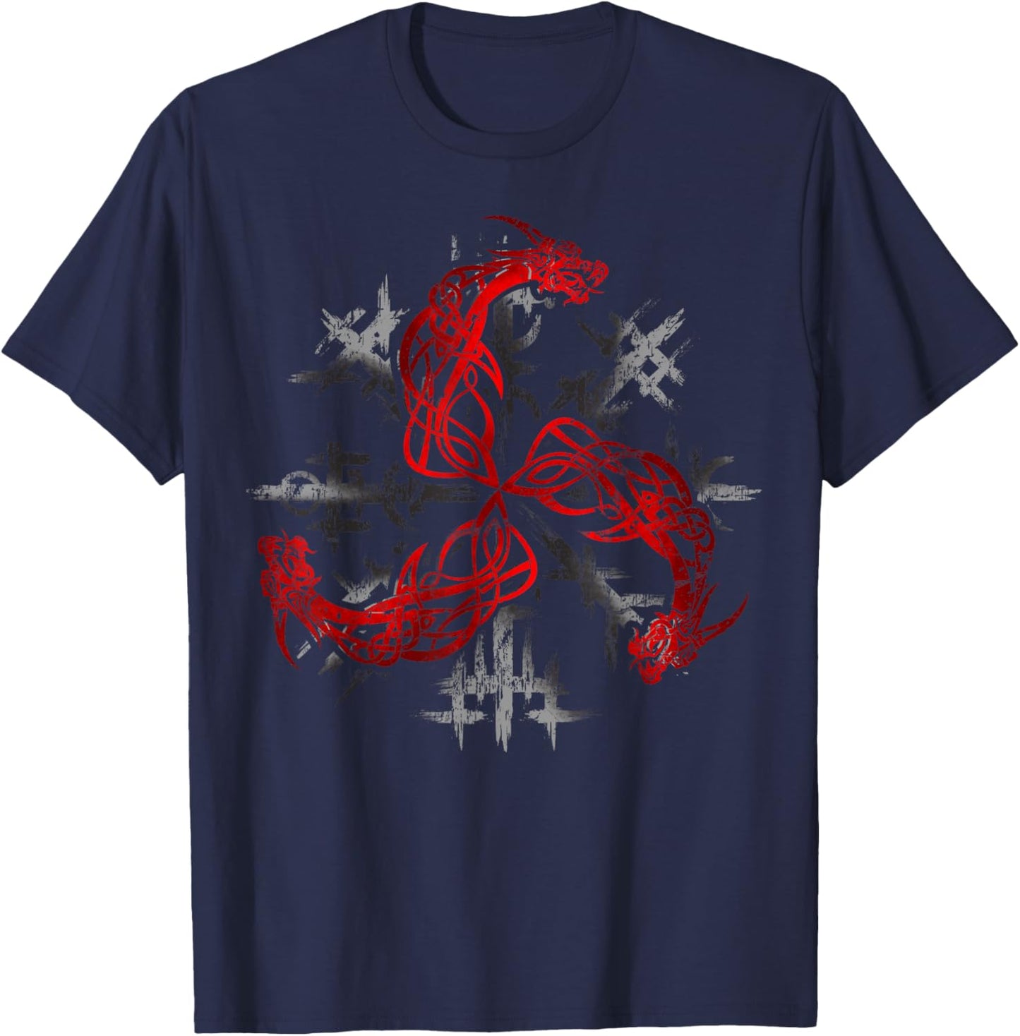 Viking Valknut Symbol Triskelion Amulet Celtic Three Dragons T-Shirt - T-Shirt | Navy