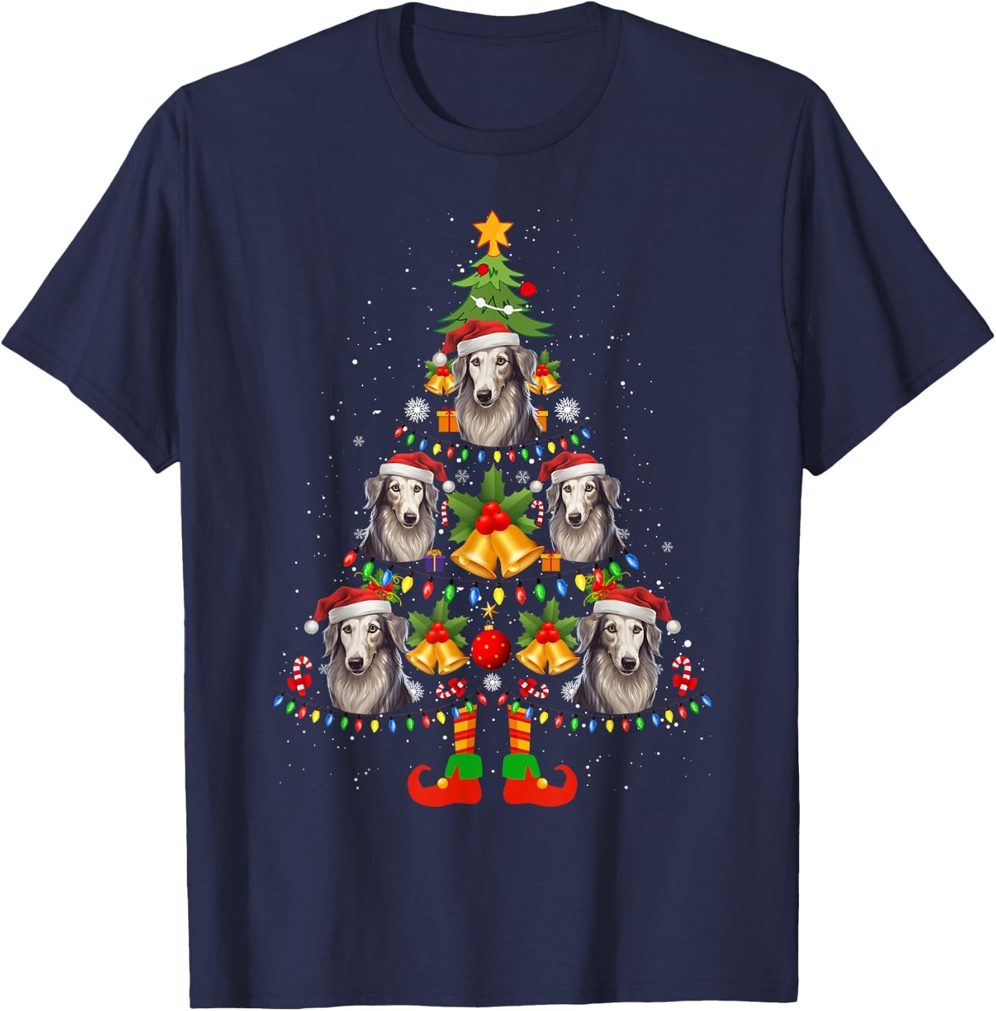 Silken Windhound Christmas Tree Gifts Funny Xmas Dog Lover Men Women T-Shirt - T-Shirt | Navy
