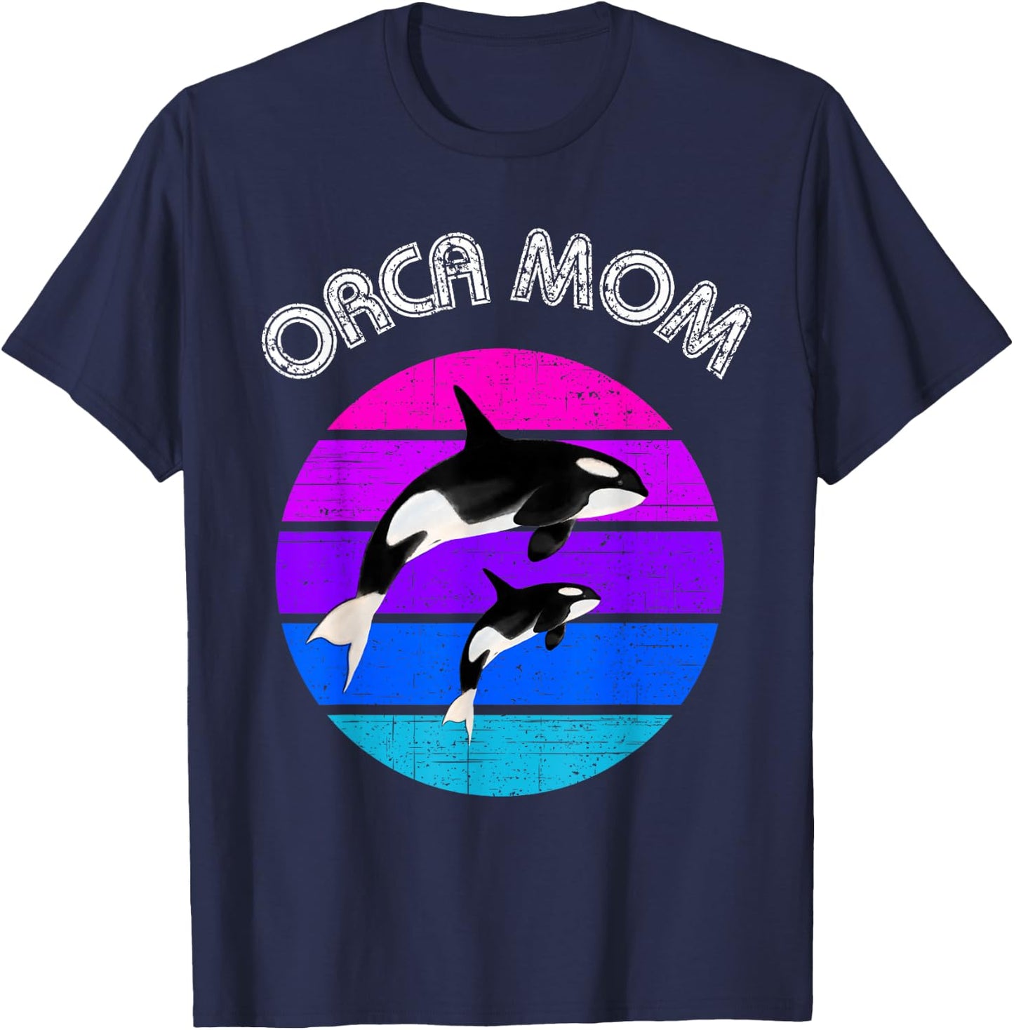 80s Orca Mom Retro Vintage Sunset T-Shirt - T-Shirt | Navy