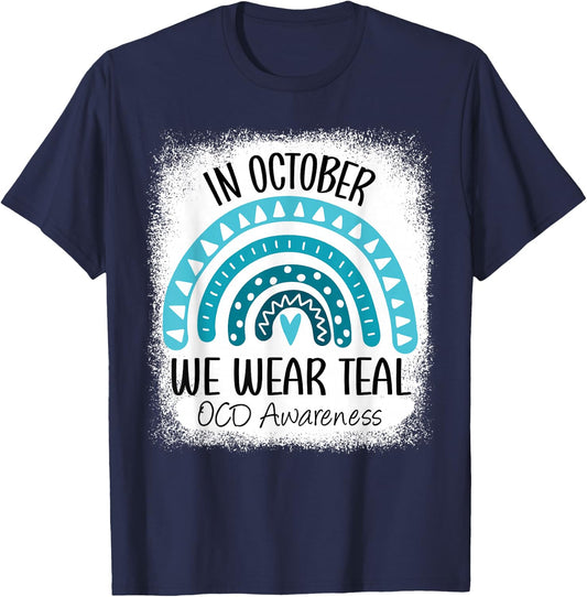 Rainbow Ribbon Obsessive-Compulsive Disorder OCD Awareness T-Shirt - T-Shirt | Navy