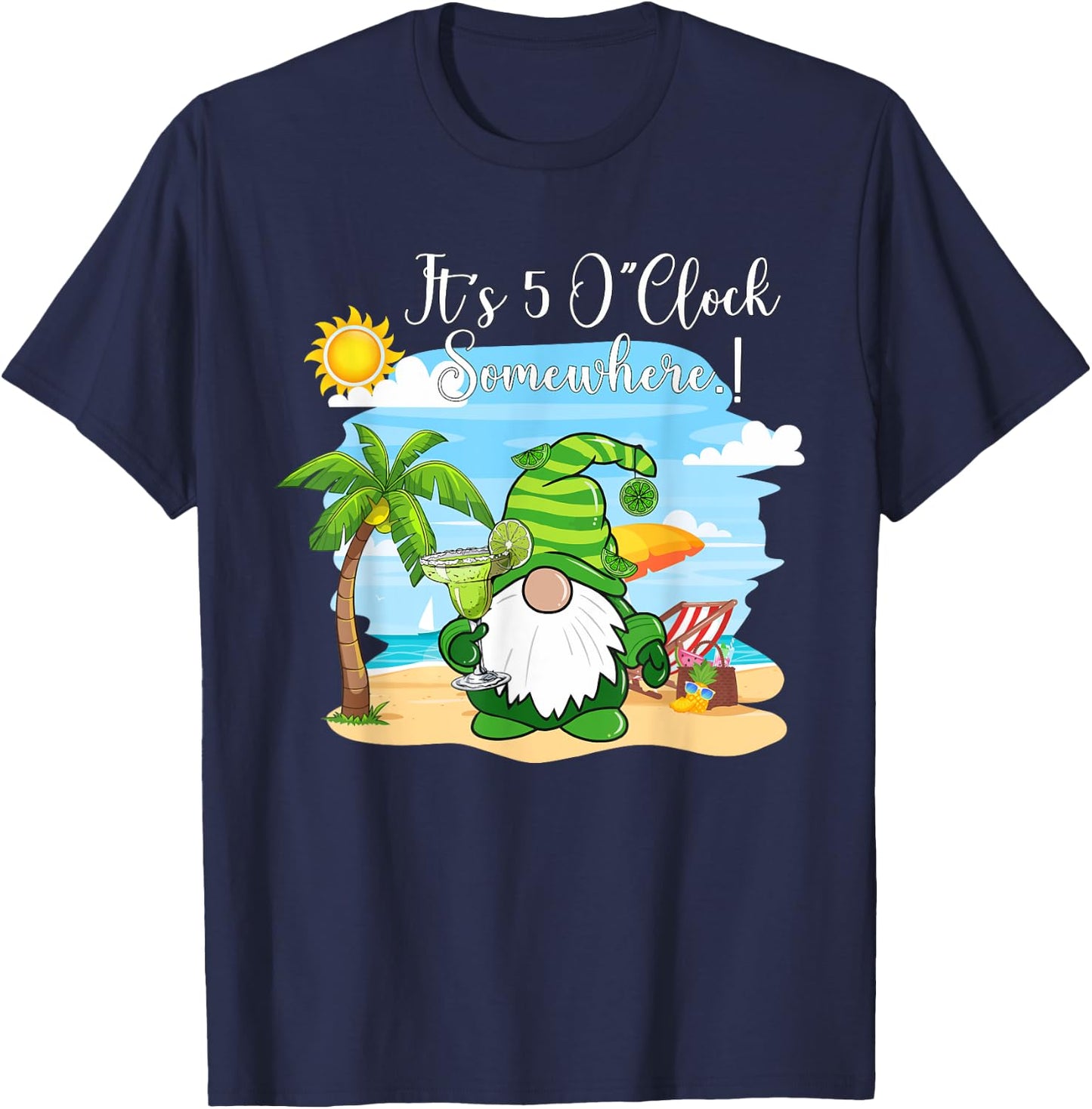 Margarita Gnome It's 5 o'clock somewhere Beach Vacay T-Shirt - T-Shirt | Navy