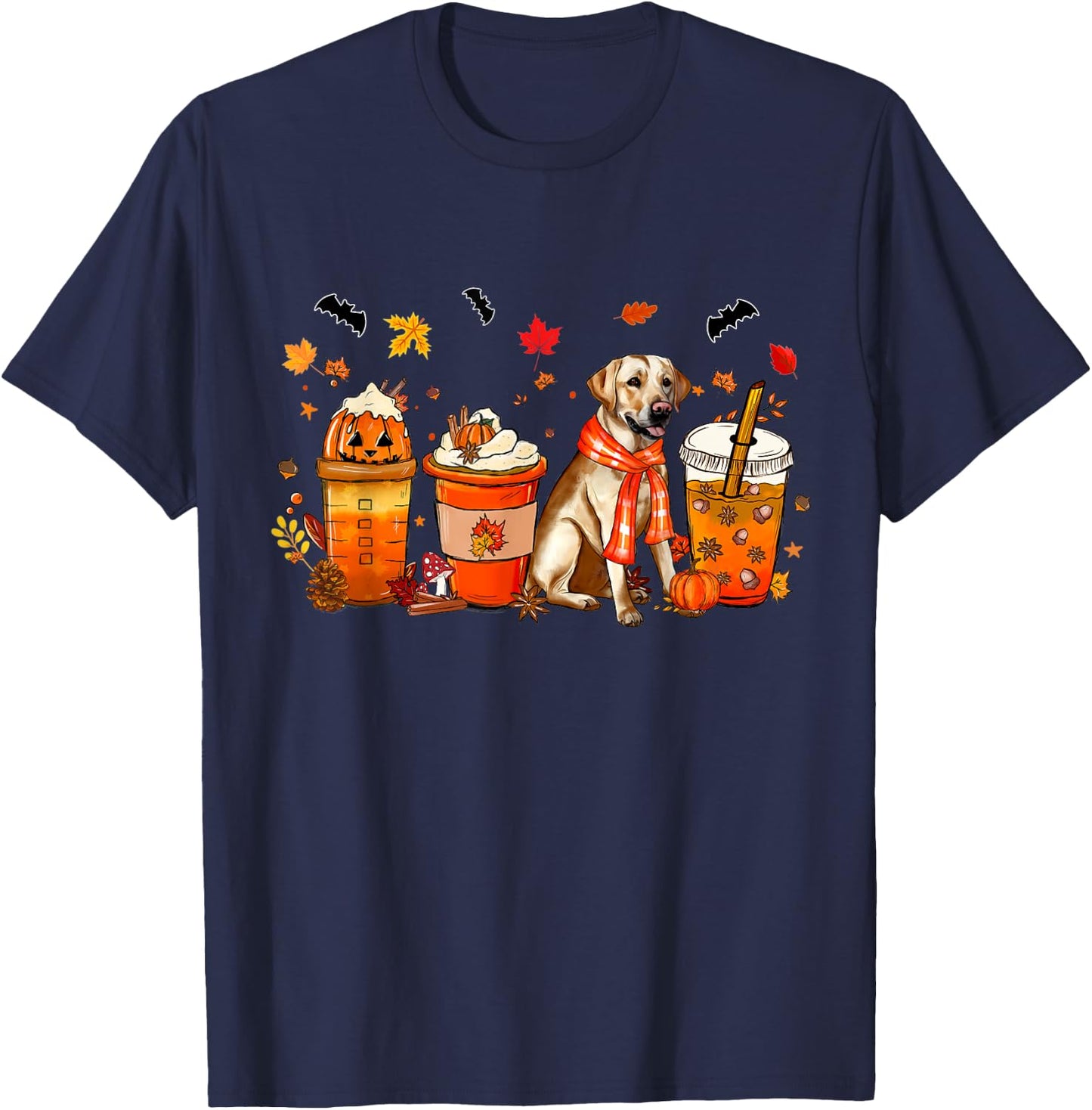 Labrador Dog Pumpkin Spice Coffee Latte Fall Halloween Men Women Kids T-Shirt - T-Shirt | Navy