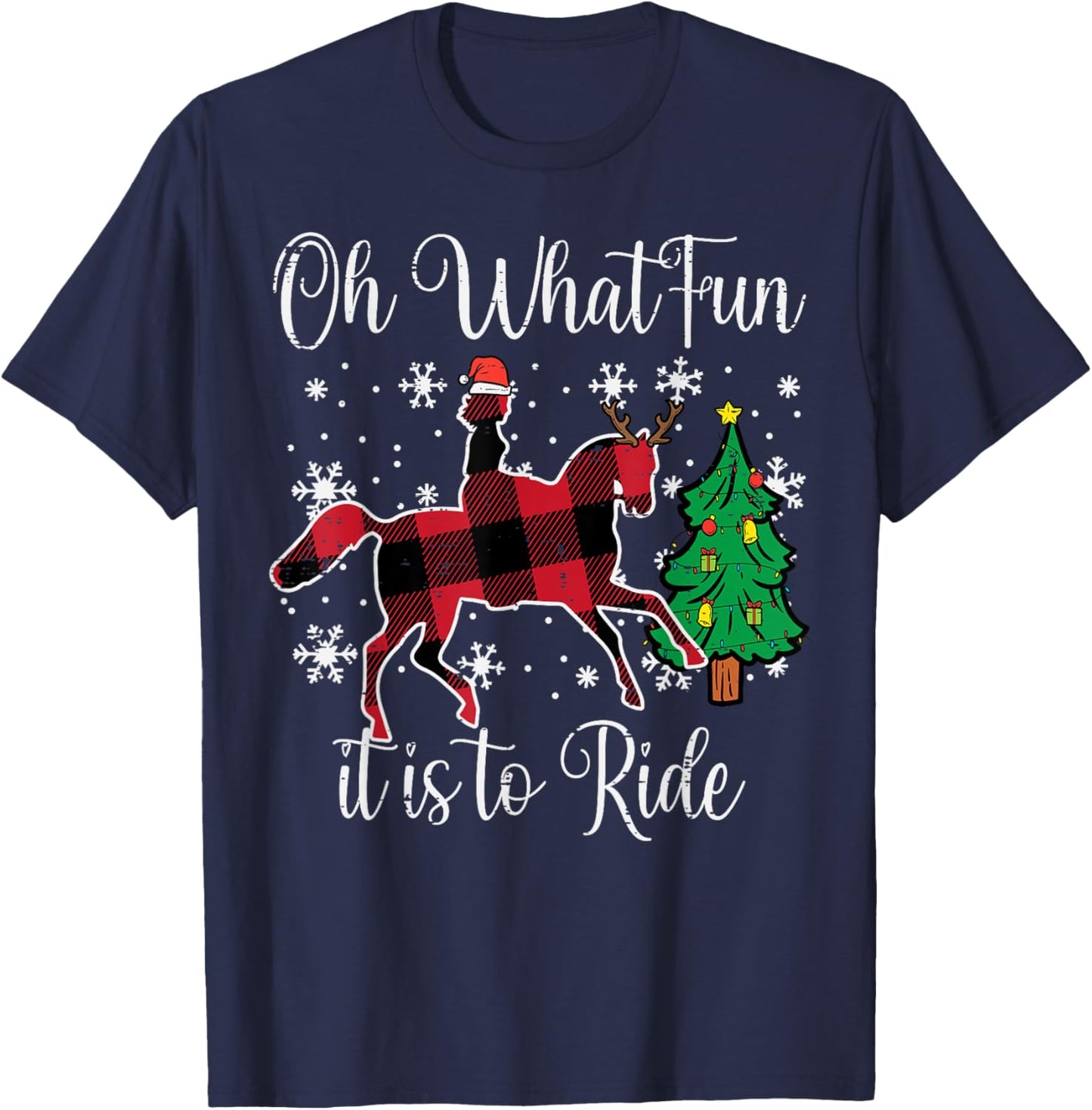Horse Oh What Fun It Is To Ride Christmas Xmas Girls Women T-Shirt - T-Shirt | Navy