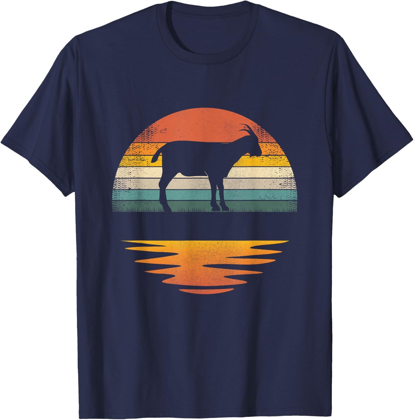 Goat Vintage Retro Sunset Goat Lover Men Women Kids T-Shirt - T-Shirt | Navy
