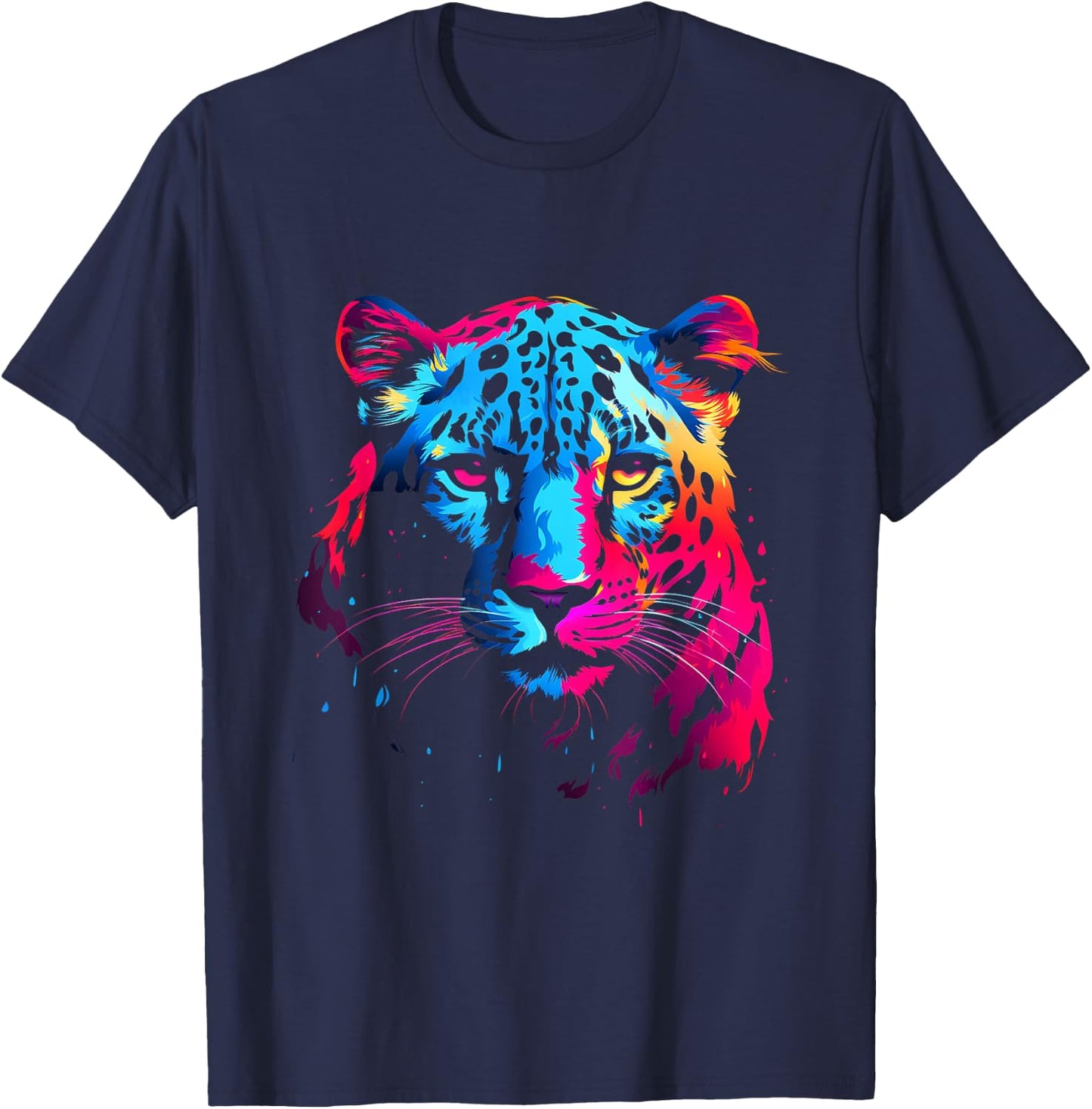 Snow Leopard Wildlife Colorful Design Leopard Lover Animal T-Shirt - T-Shirt | Navy