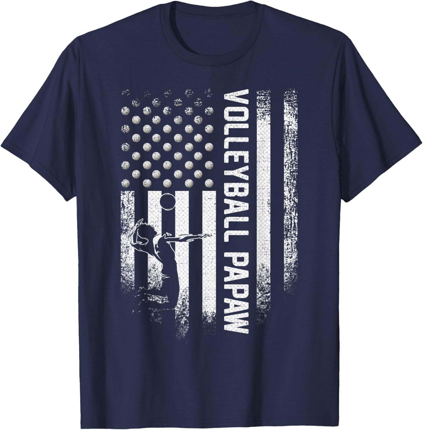 Vintage USA American Flag Proud Volleyball Papaw Silhouette Kids Men T-Shirt - T-Shirt | Navy