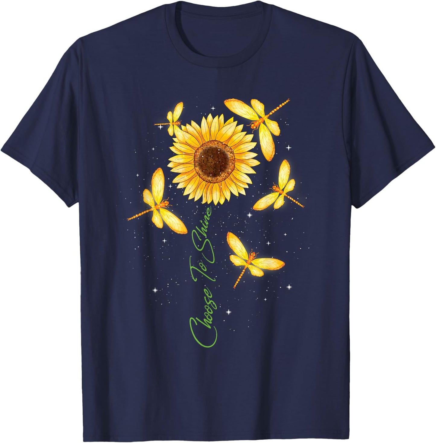 Choose To Shine - Sunflower Dragonfly Lover Insects T-Shirt - T-Shirt | Navy