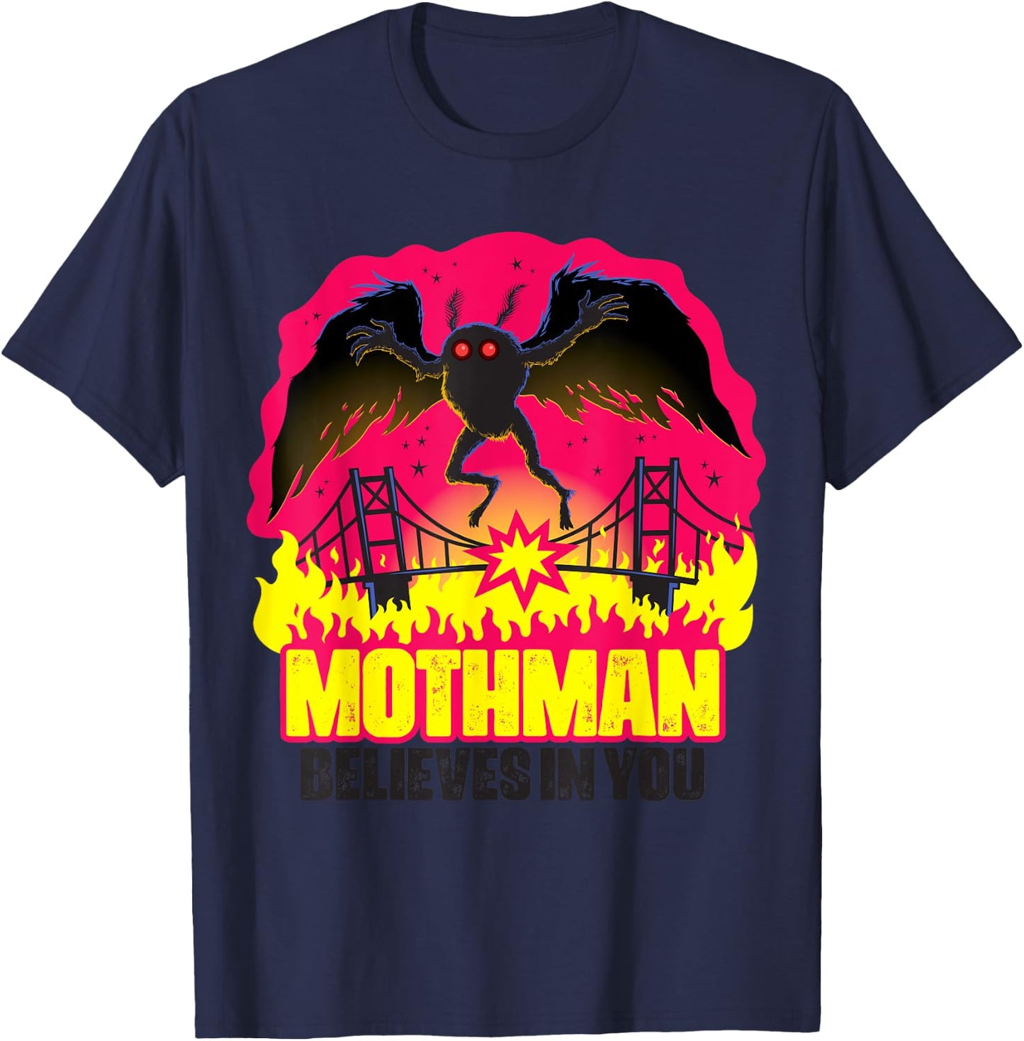 Mothman Believes In You Folklore Creepy Cryptid Creature T-Shirt - T-Shirt | Navy