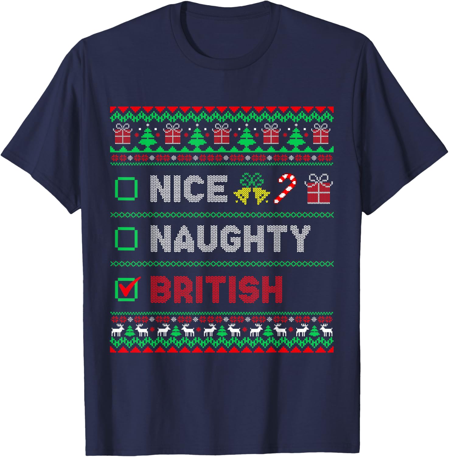 Nice Naughty British Christmas Checklist England T-Shirt - T-Shirt | Navy