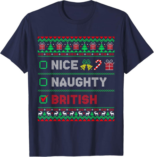 Nice Naughty British Christmas Checklist England T-Shirt - T-Shirt | Navy