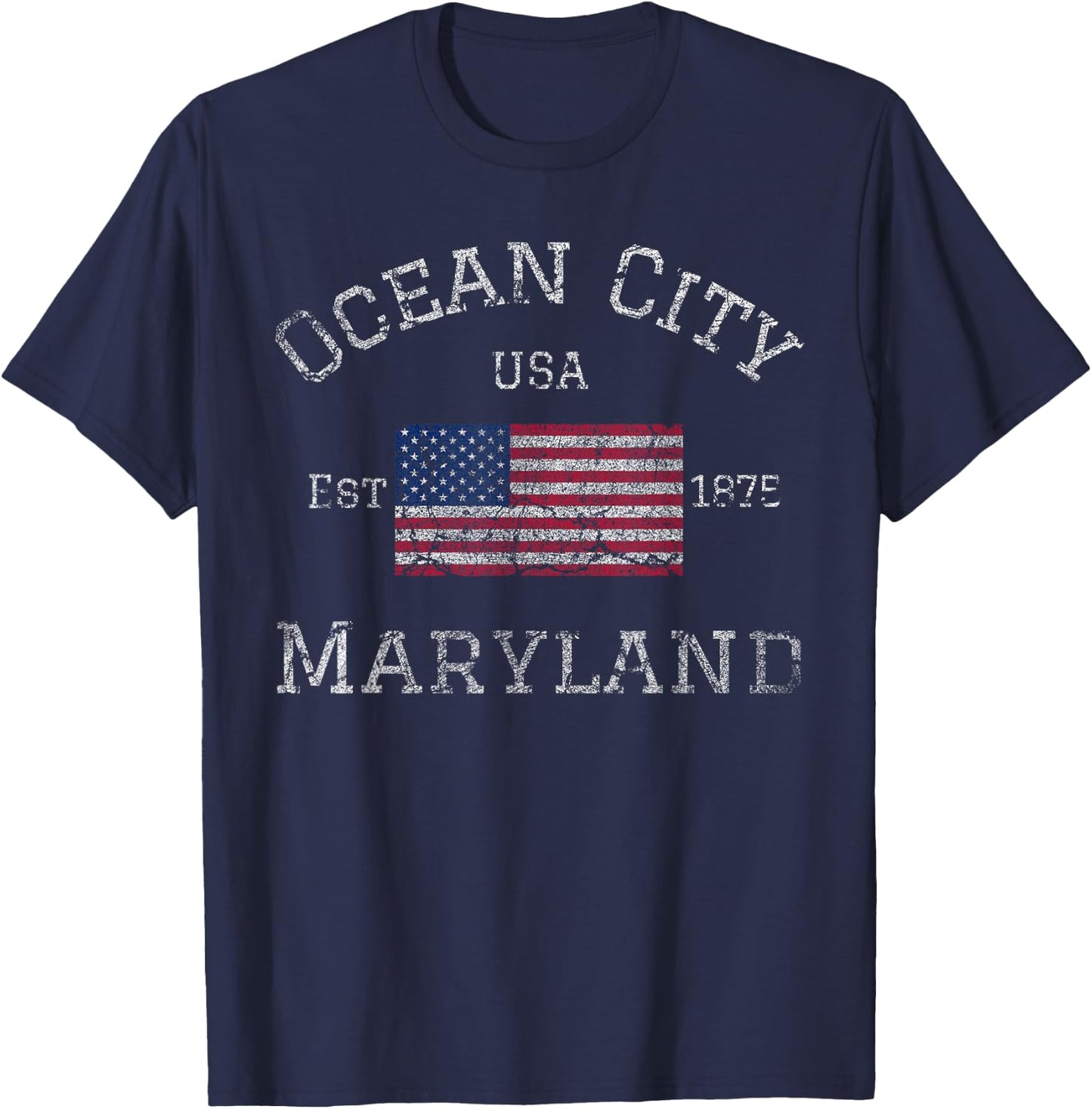 Ocean City Maryland American Flag USA Established MD Vintage T-Shirt - T-Shirt | Navy