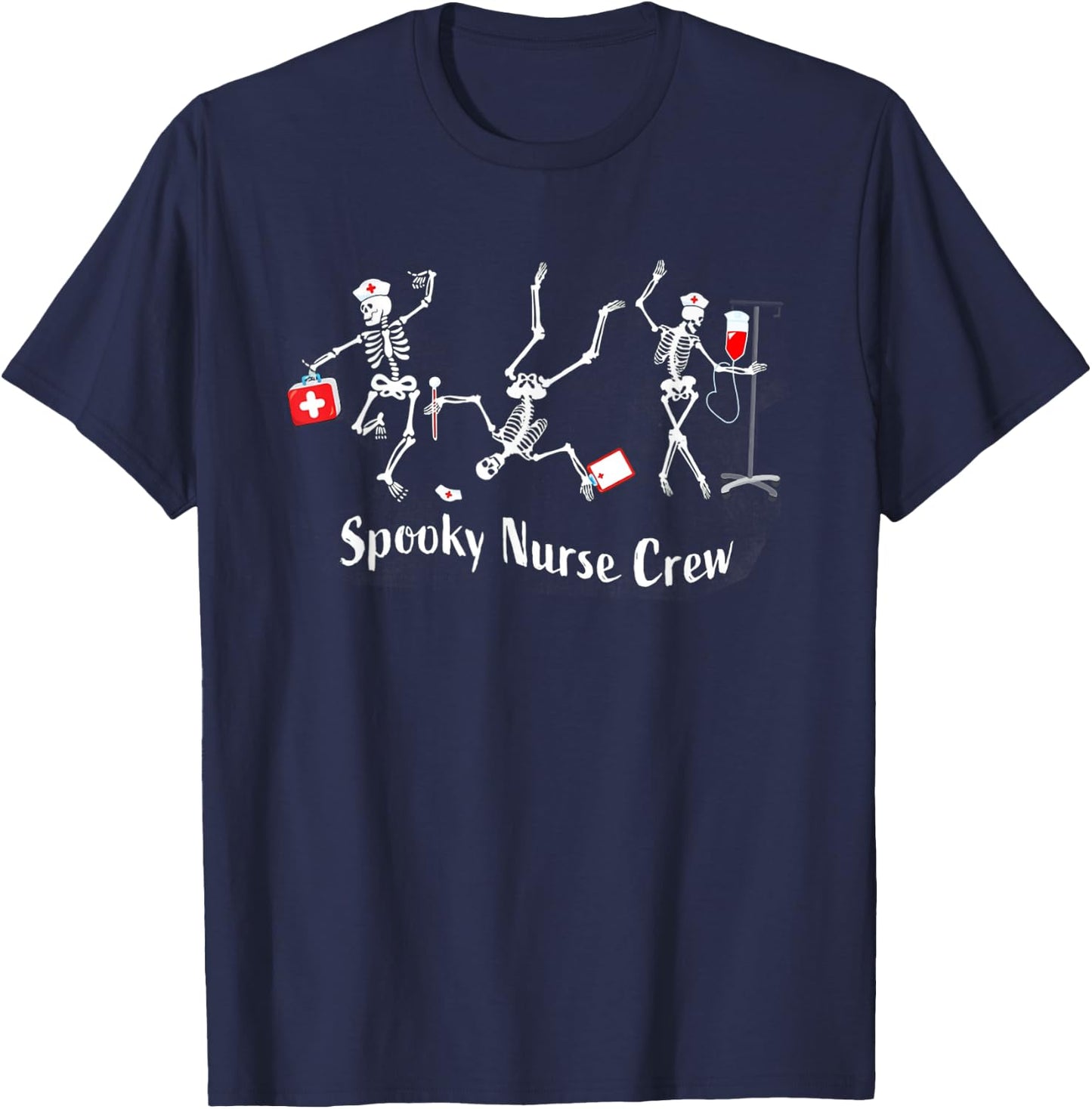Spooky Nurse Crew Dancing Skeleton Spooky Halloween Nurse T-Shirt - T-Shirt | Navy