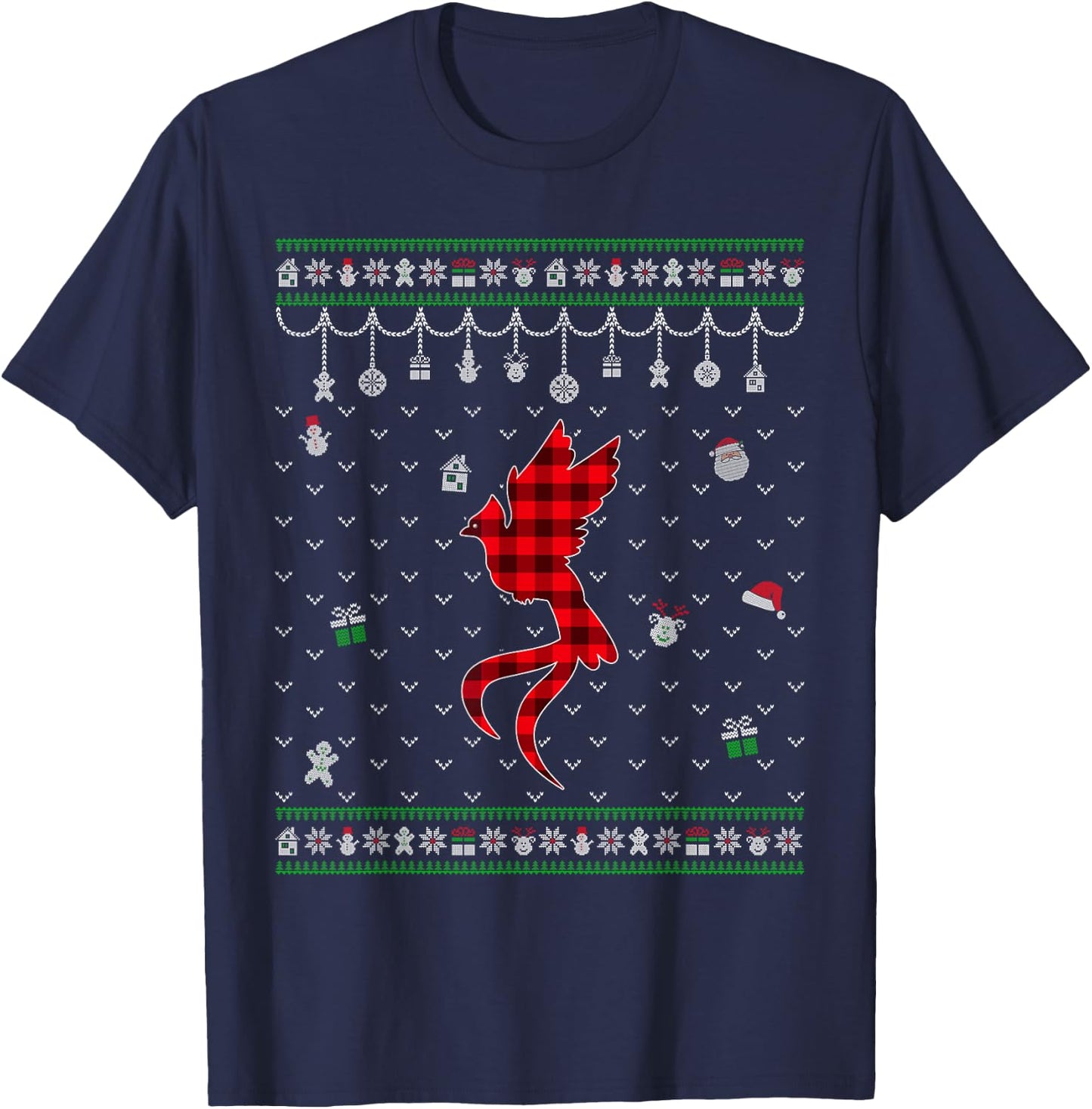 Red Plaid Quetzal Lover Funny Ugly Christmas Sweater T-Shirt - T-Shirt | Navy