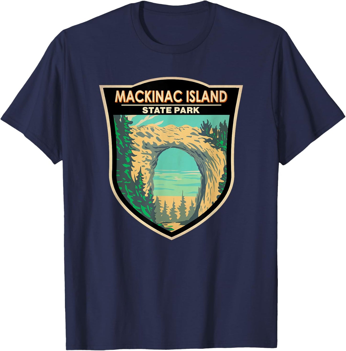 Mackinac Island State Park Michigan Arch Rock Vintage T-Shirt - T-Shirt | Navy