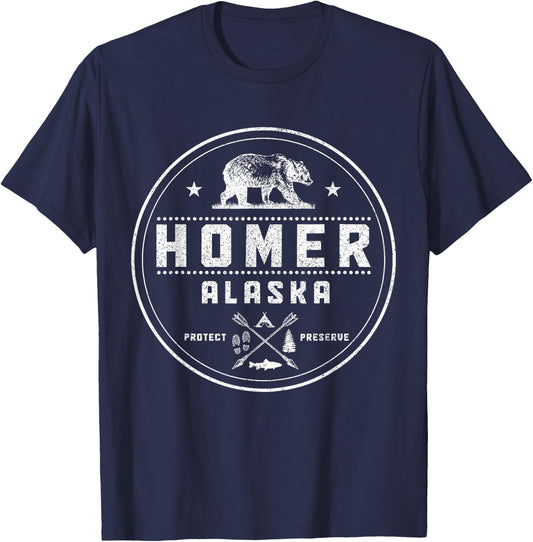 Homer Alaska Vintage Bear Hiking Nature T-Shirt - T-Shirt | Navy