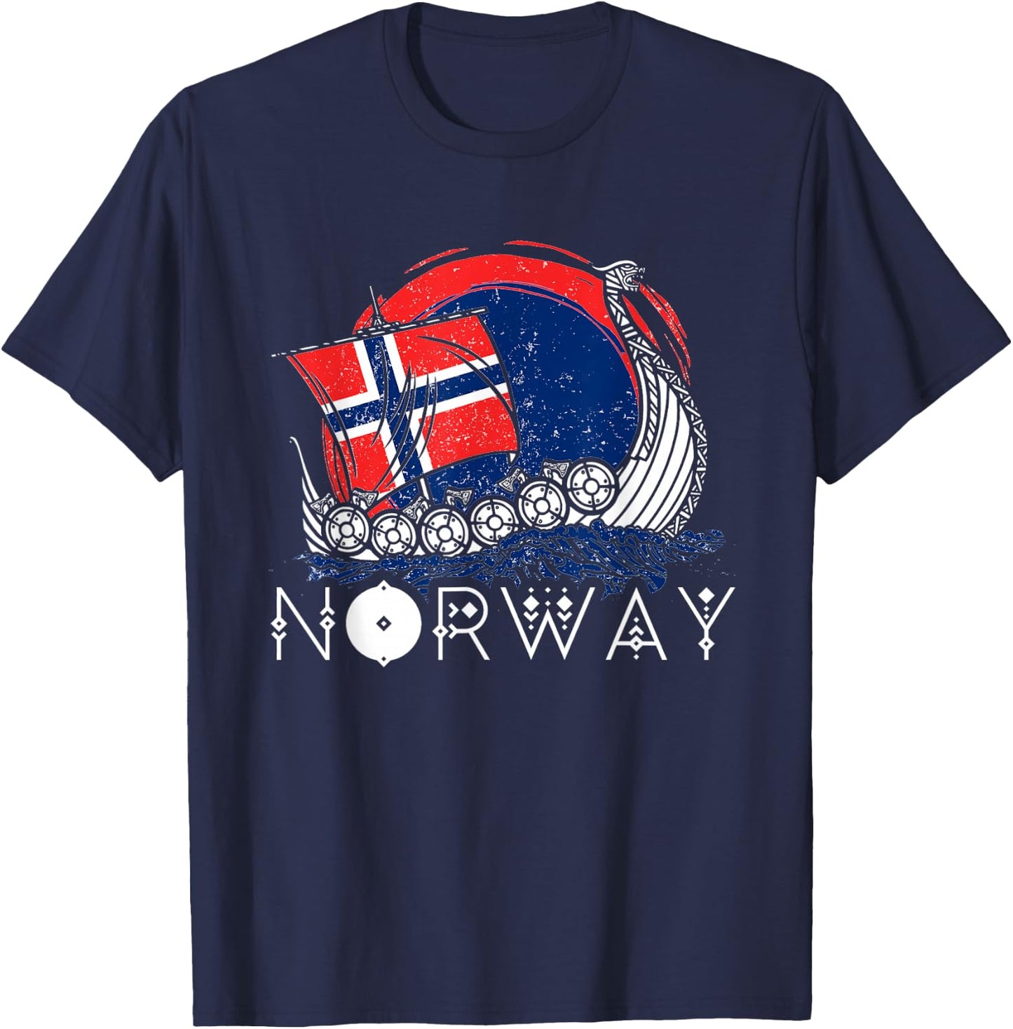Boat Norwegian Flag Norway Viking Ship Pride Ocean Boating T-Shirt - T-Shirt | Navy