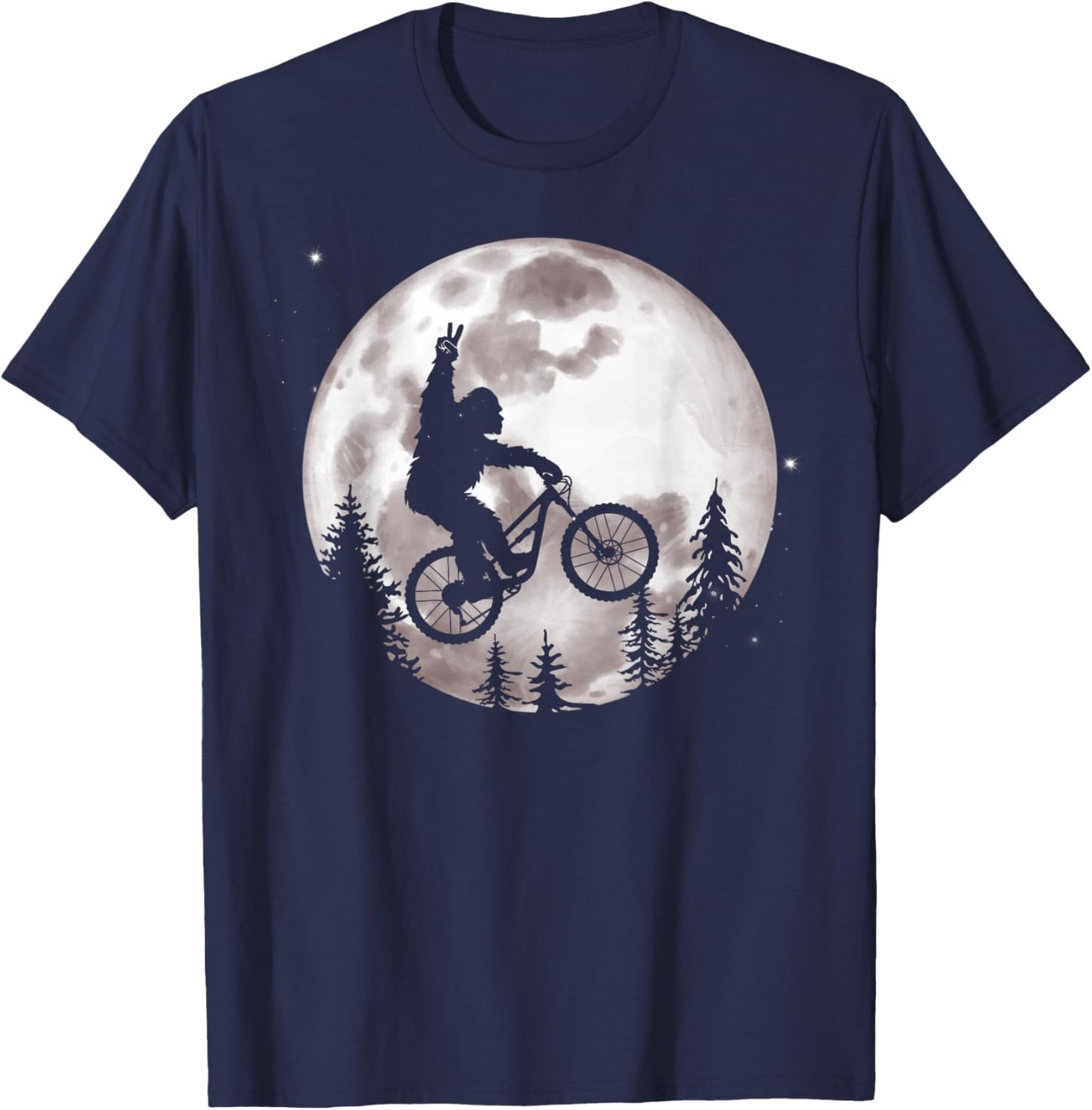 Bigfoot Mountain Bike with Moon Shirt Funny Biking T-Shirt - T-Shirt | Navy