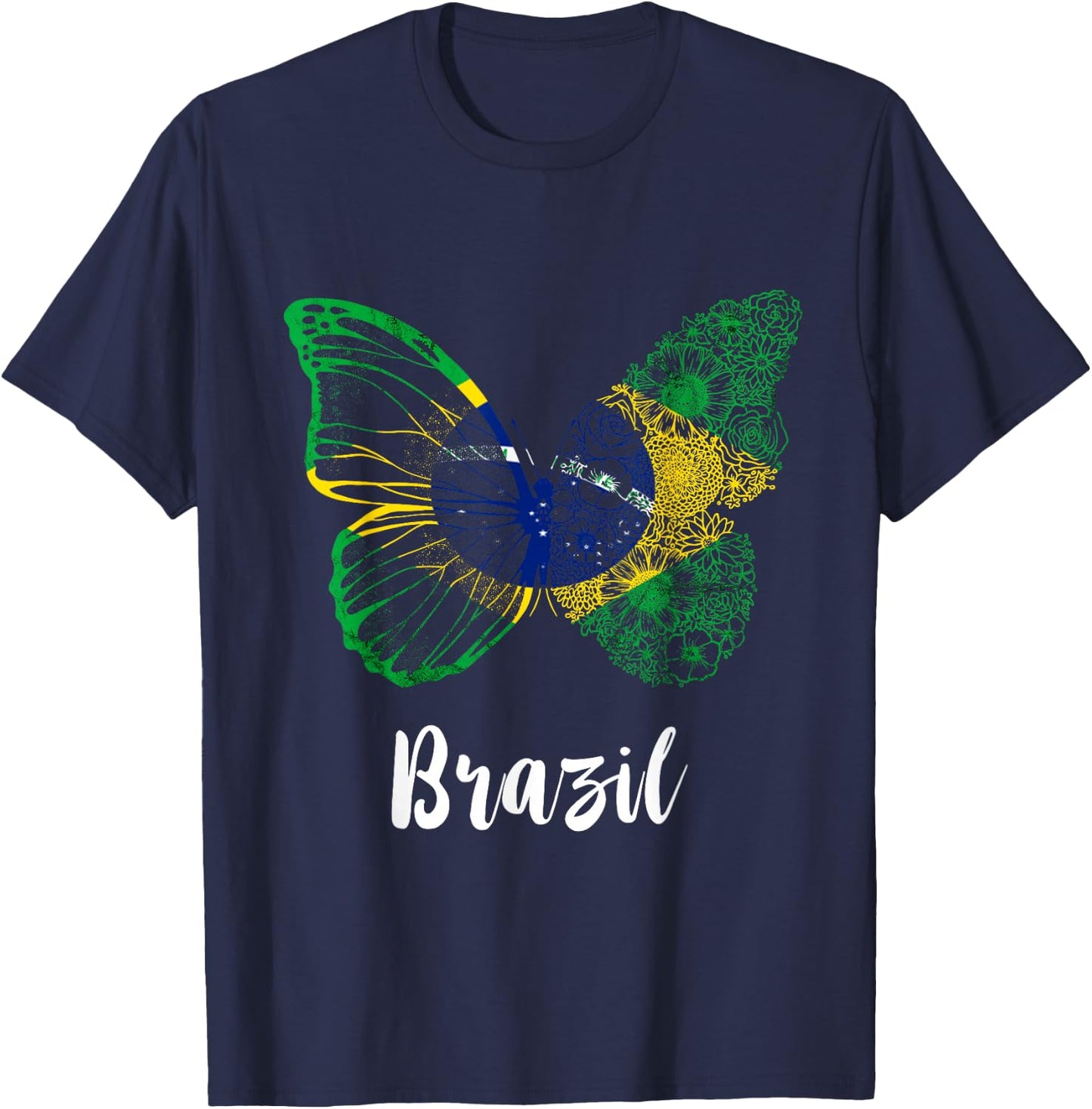 Brazil Brazilian Flag Butterfly Brasilian Hope Brazil Flag T-Shirt - T-Shirt | Navy