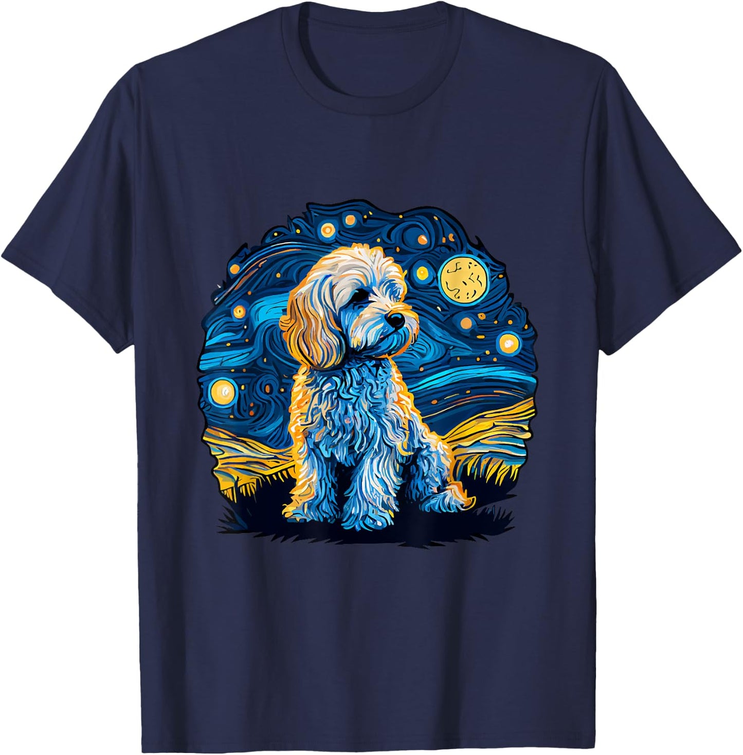 Maltipoo Starry Night Van Gogh Maltipoo Mom Dad Owner T-Shirt - T-Shirt | Navy