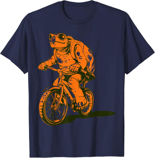 Turtle Animal Driving Bike Design Bicycle T-Shirt - T-Shirt | Navy