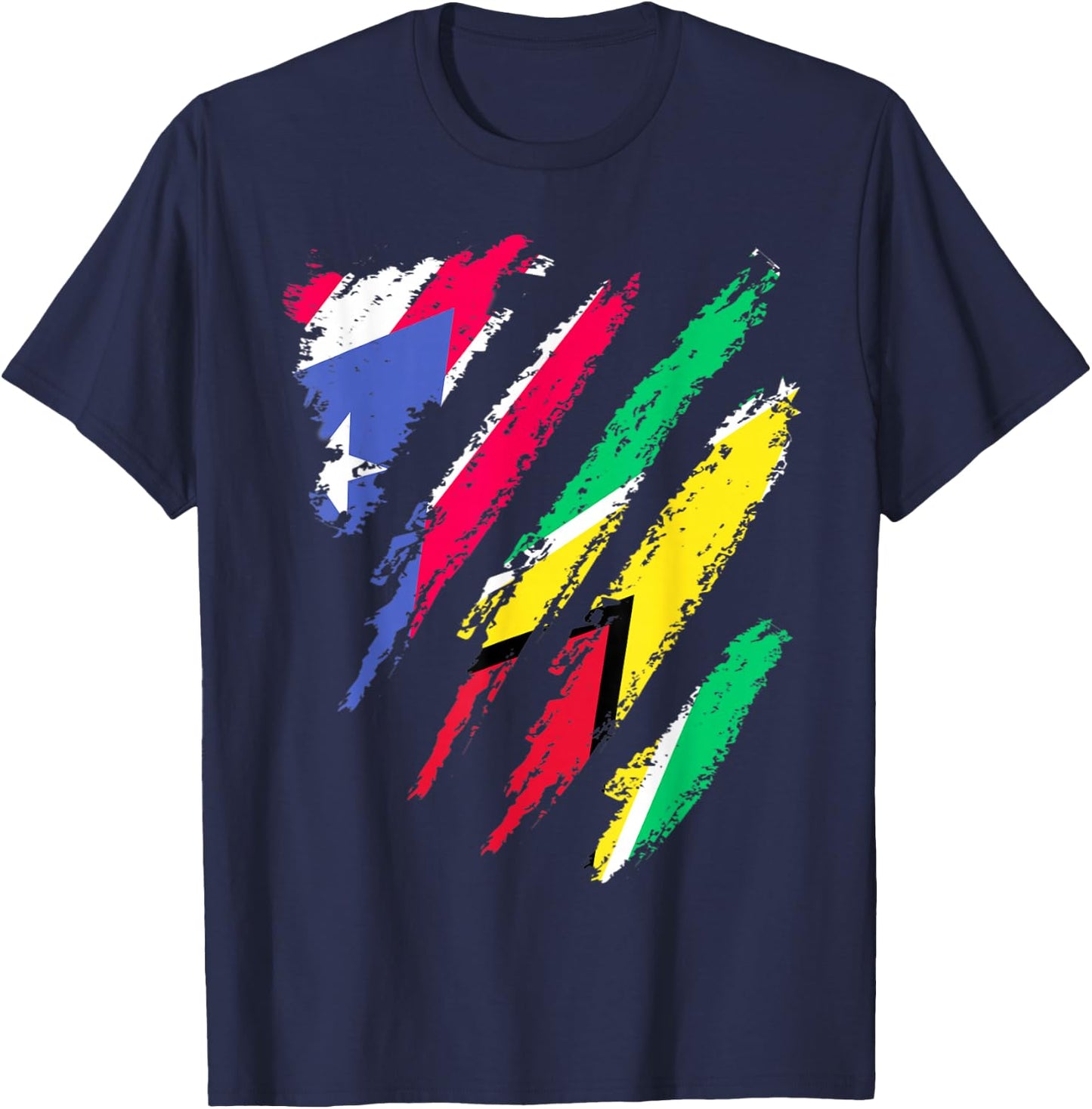 Puerto Rico Flag Guyana Grown Patriot Country Stripes T-Shirt - T-Shirt | Navy