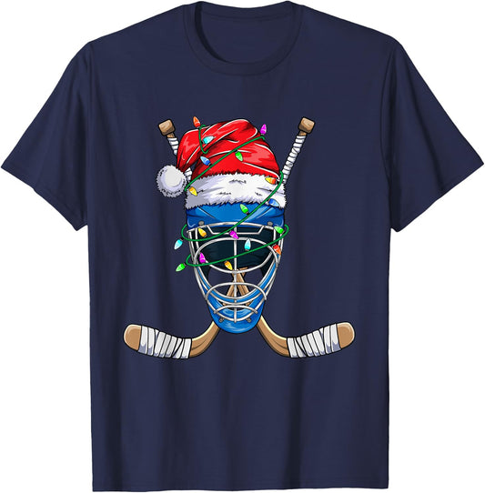 Santa Sports Design Boys Christmas Hockey Player T-Shirt - T-Shirt | Navy
