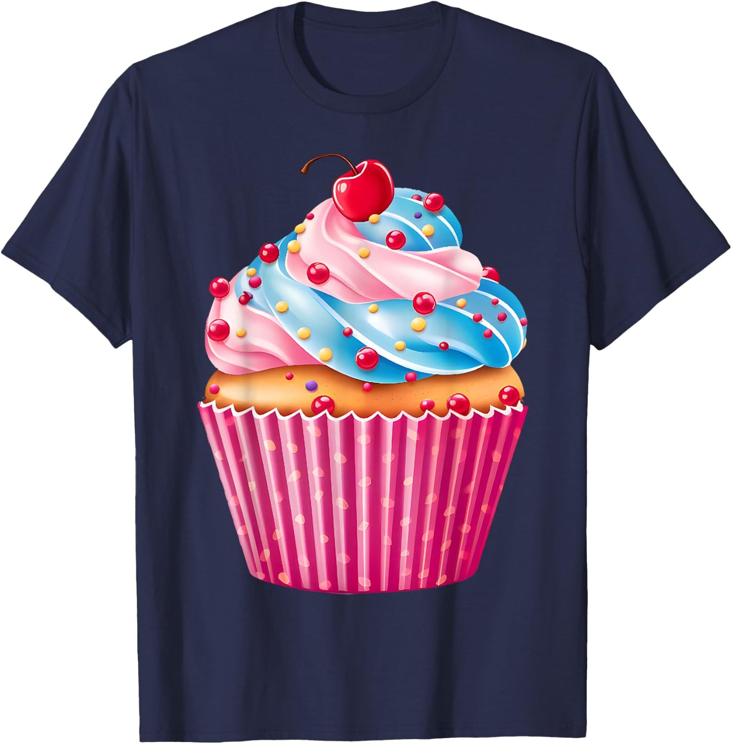 Sweets Pink Cupcake Lovers Sprinkles Pattern Dessert Food T-Shirt - T-Shirt | Navy
