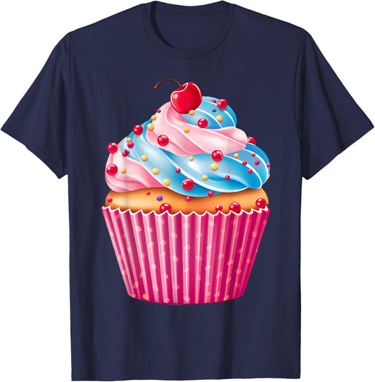 Sweets Pink Cupcake Lovers Sprinkles Pattern Dessert Food T-Shirt - T-Shirt | Navy