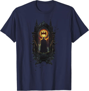 WB100 DC Comics Batman Stained Glass Dark Knight Silhouette T-Shirt - T-Shirt | Navy
