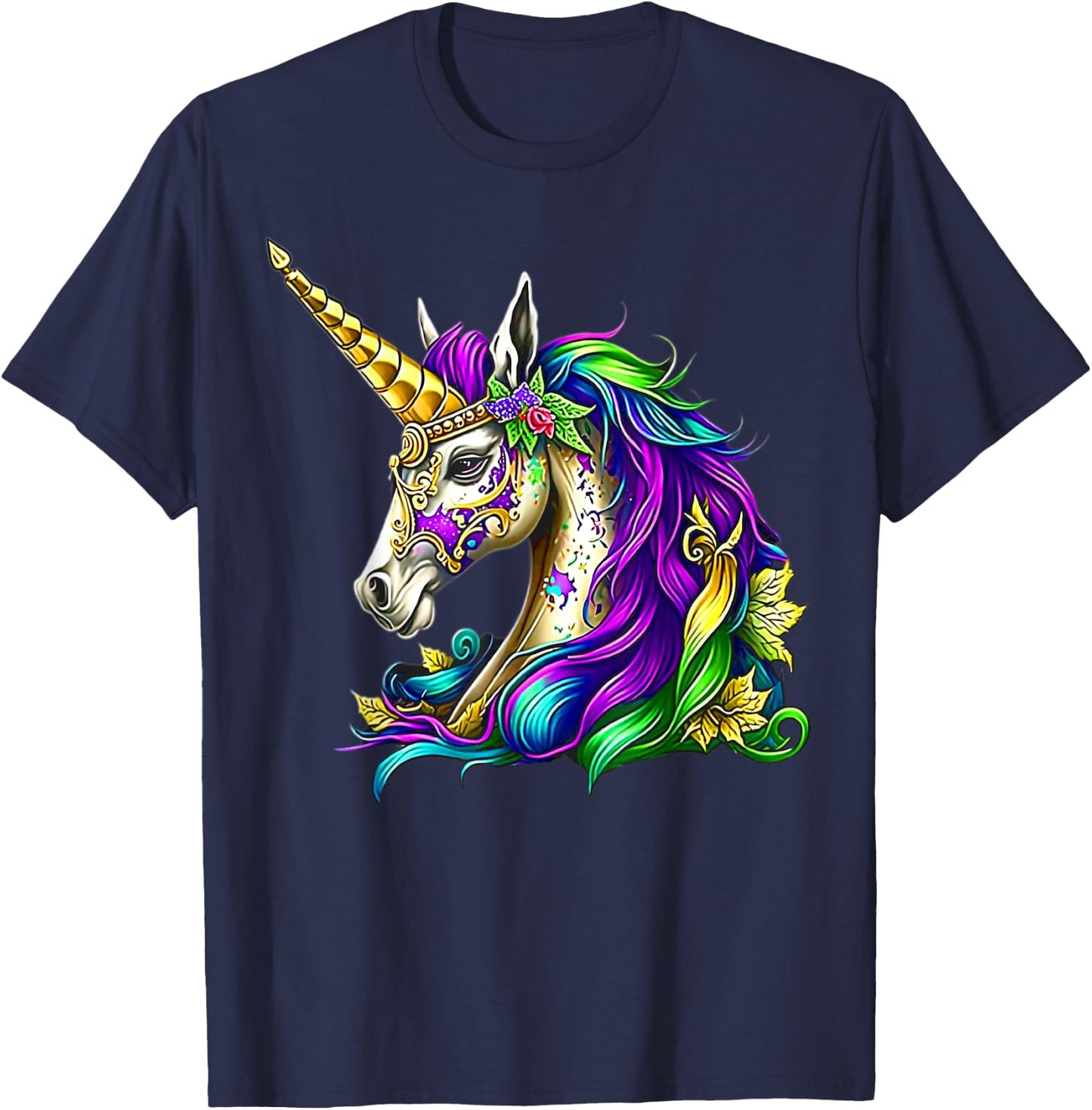 Happy Mardi Gras Unicorn Girls T-Shirt - T-Shirt | Navy