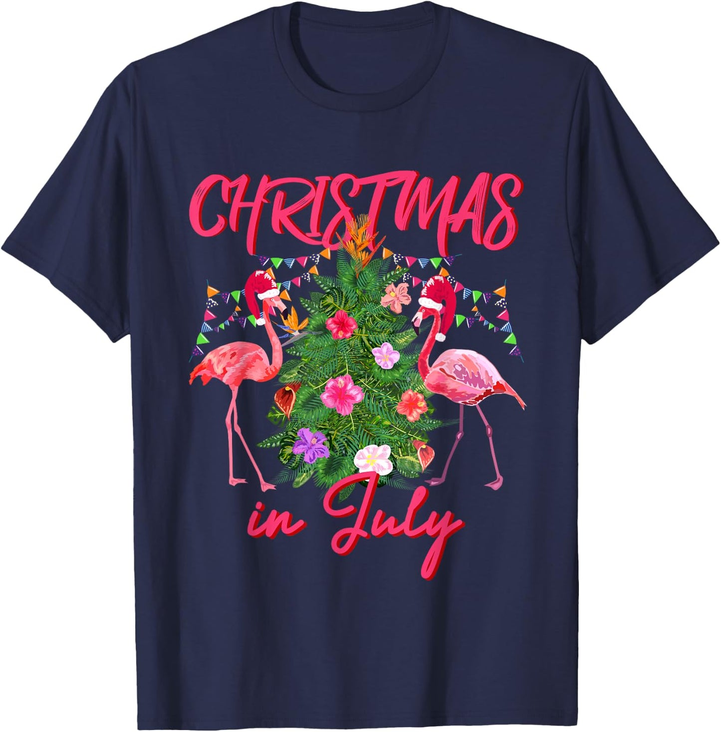 Funny Flamingo Tropical Christmas the Christmas in July T-Shirt - T-Shirt | Navy