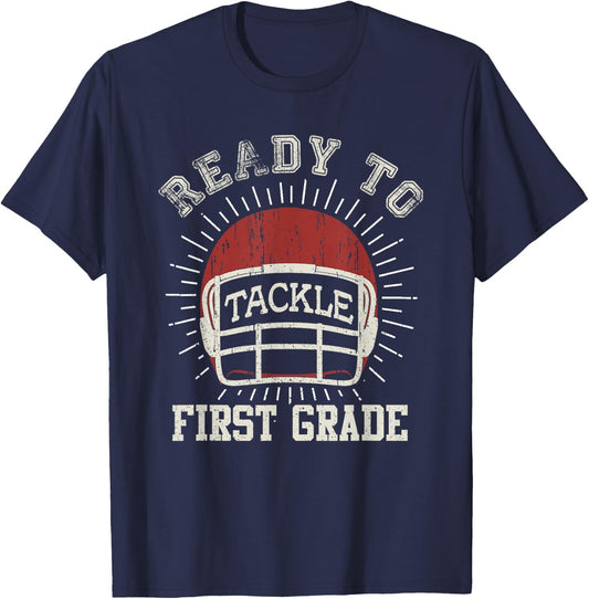 Ready To Tackle 1st Grade Back To School Football T-Shirt - T-Shirt | Navy