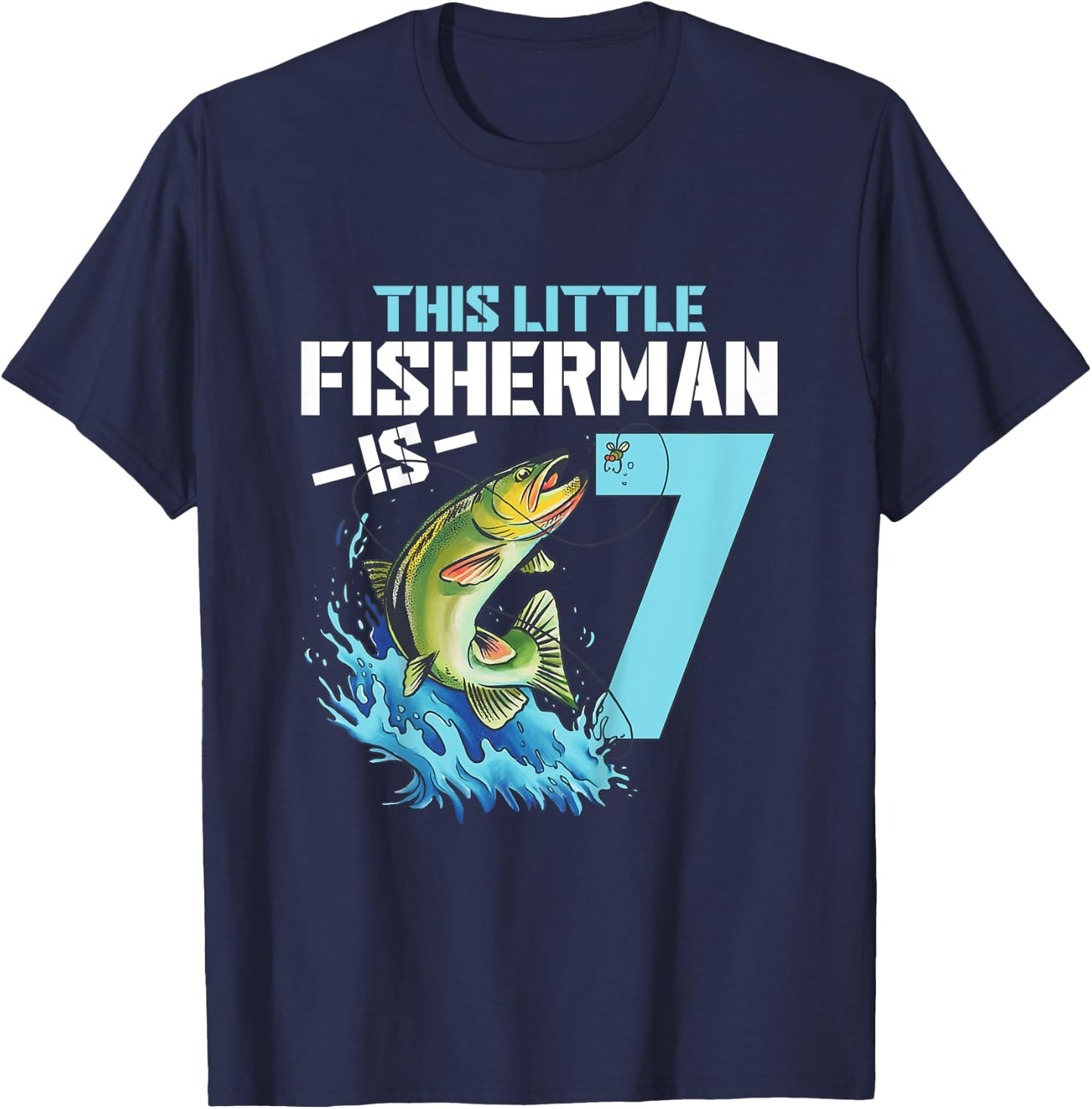 Kids Fishing Birthday Shirt 7 Year Old Boy Fisher 7th Bday Kids T-Shirt - T-Shirt | Navy