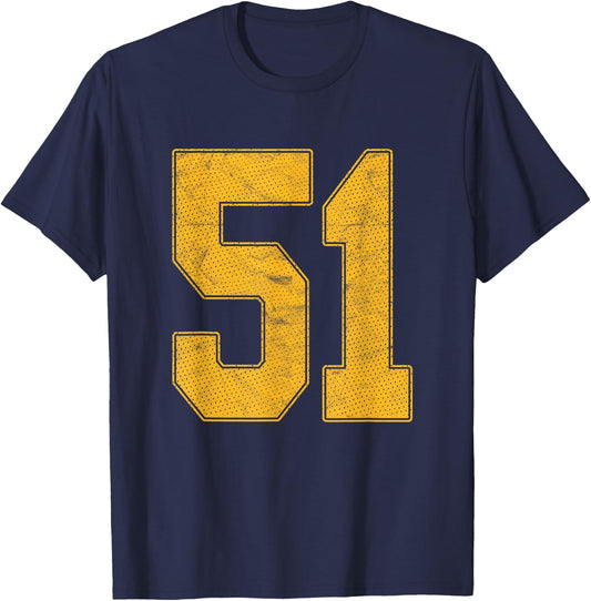Number 51 Numbered Uniform Sports Team Jersey 51st Birthday T-Shirt - T-Shirt | Navy