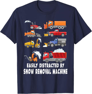 Easily Distracted By Snow Removal Machine Snow plow T-Shirt - T-Shirt | Navy