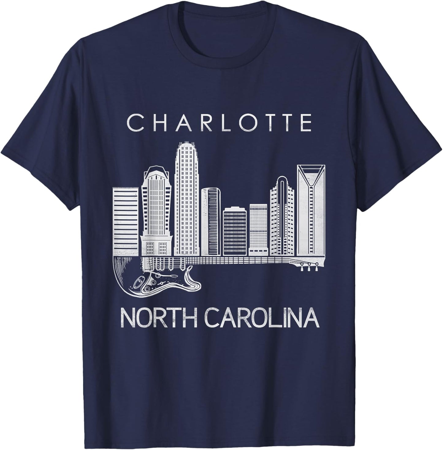 Charlotte Souvenir Men North Carolina Souvenir Music Guitar T-Shirt - T-Shirt | Navy