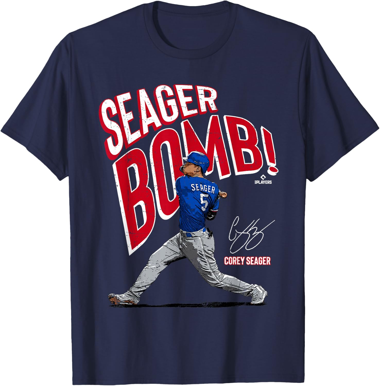 Seagerbomb Corey Seager Texas MLBPA T-Shirt - T-Shirt | Navy