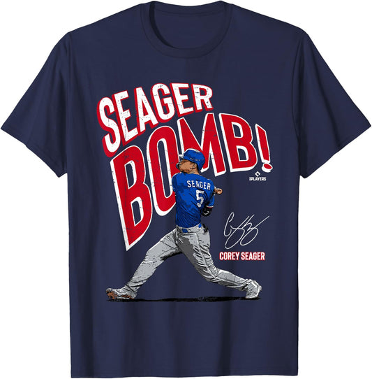 Seagerbomb Corey Seager Texas MLBPA T-Shirt - T-Shirt | Navy