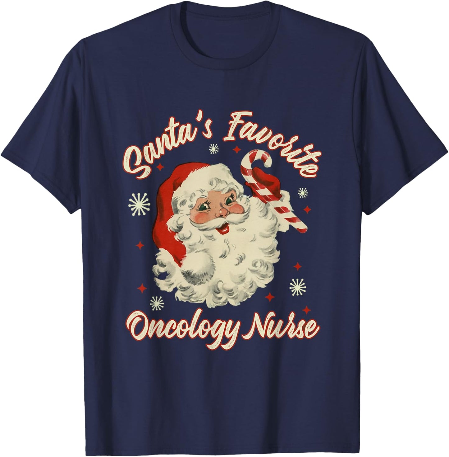 Santa's Favorite Oncology Nurse Vintage Christmas Chemo T-Shirt - T-Shirt | Navy