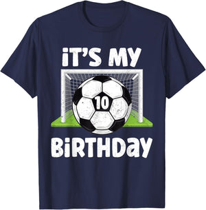 10 Years Old Soccer 10th Birthday Player Kids B-Day Party T-Shirt - T-Shirt | Navy