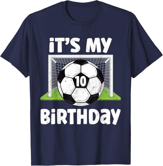 10 Years Old Soccer 10th Birthday Player Kids B-Day Party T-Shirt - T-Shirt | Navy